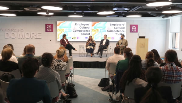 Talita Holzer (ODI), Melissa Bosch (EY), Adrian Moynihan (AIB), and Abdul Bari Ahmadzai (ODI).